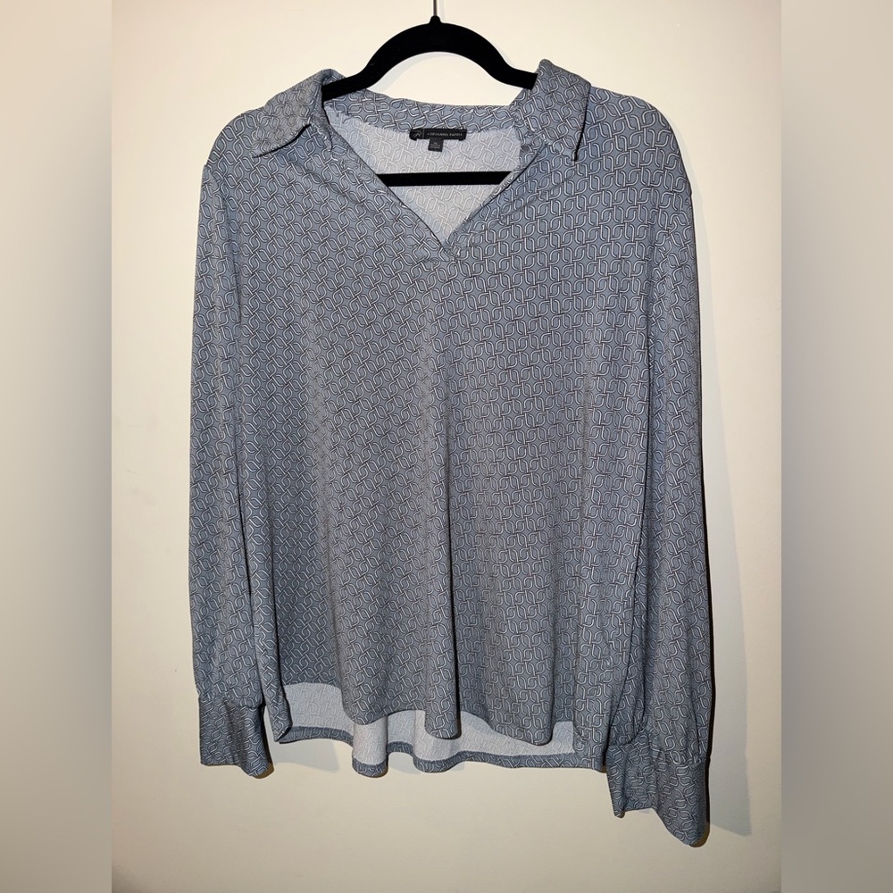 Adrianna Papell Blue Geometric Blouse